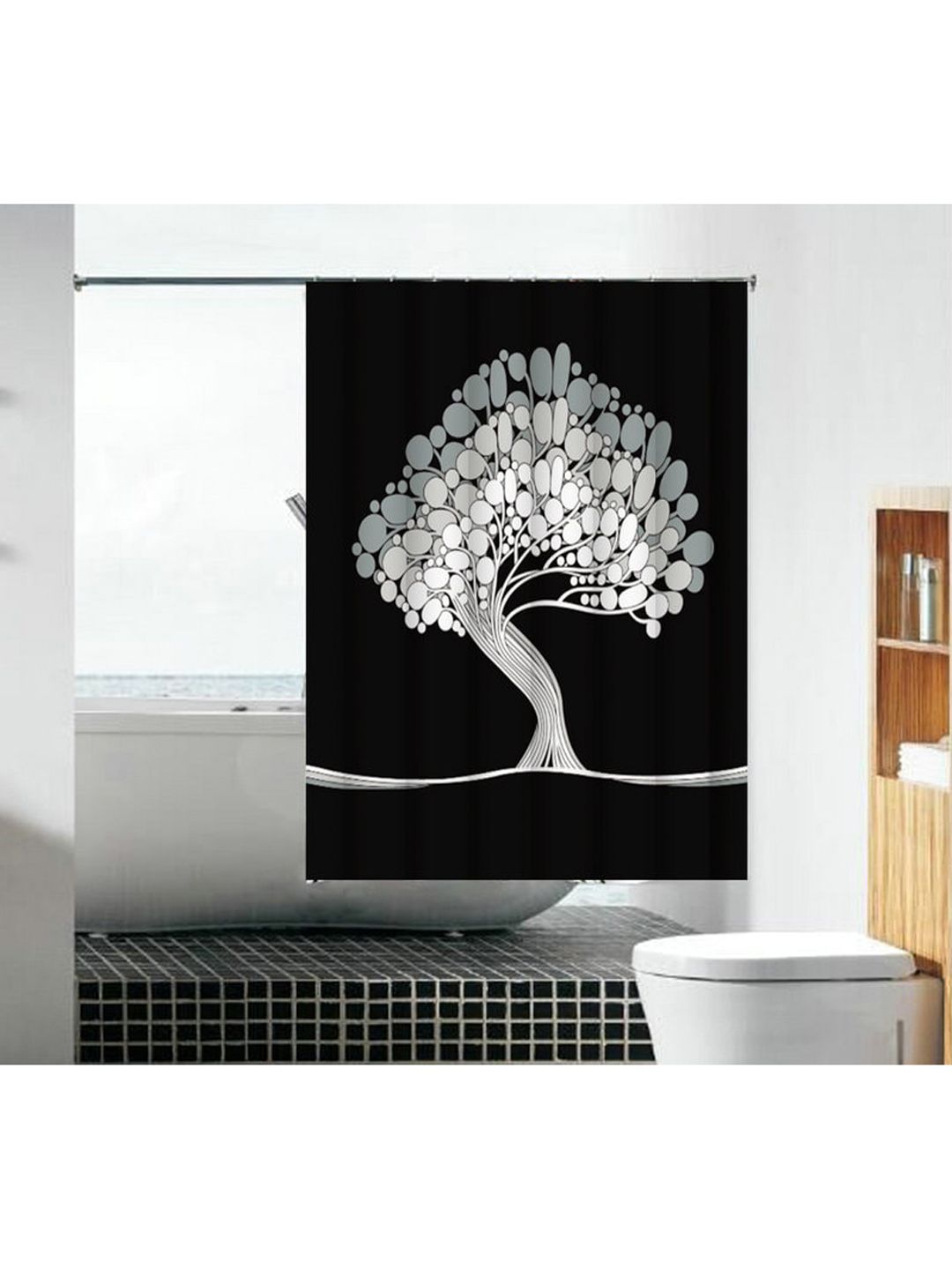Lushomes Black & White Printed Shower Curtain Price in India