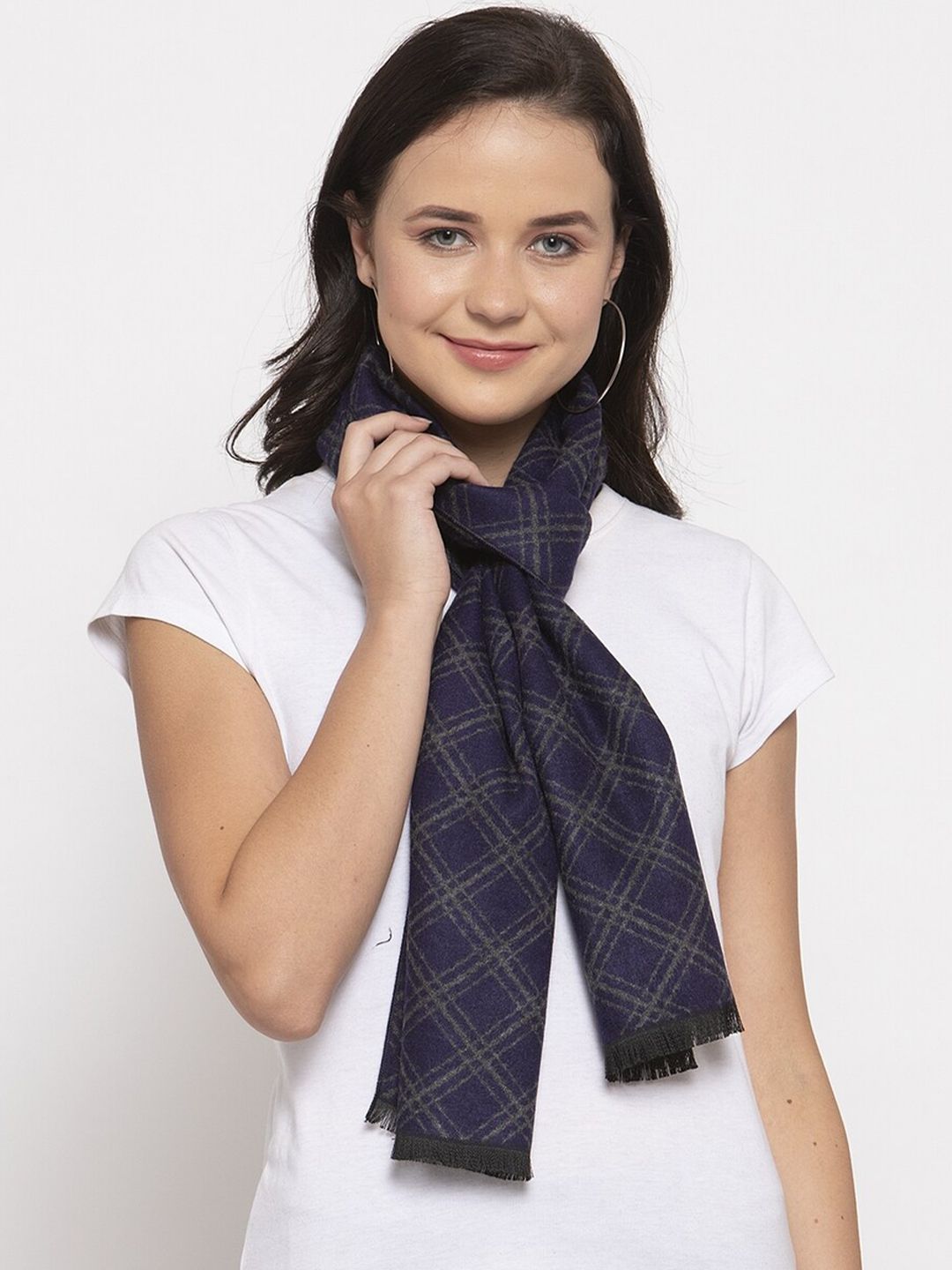 Calvadoss Women Blue & Grey Checked Wool Stole Price in India