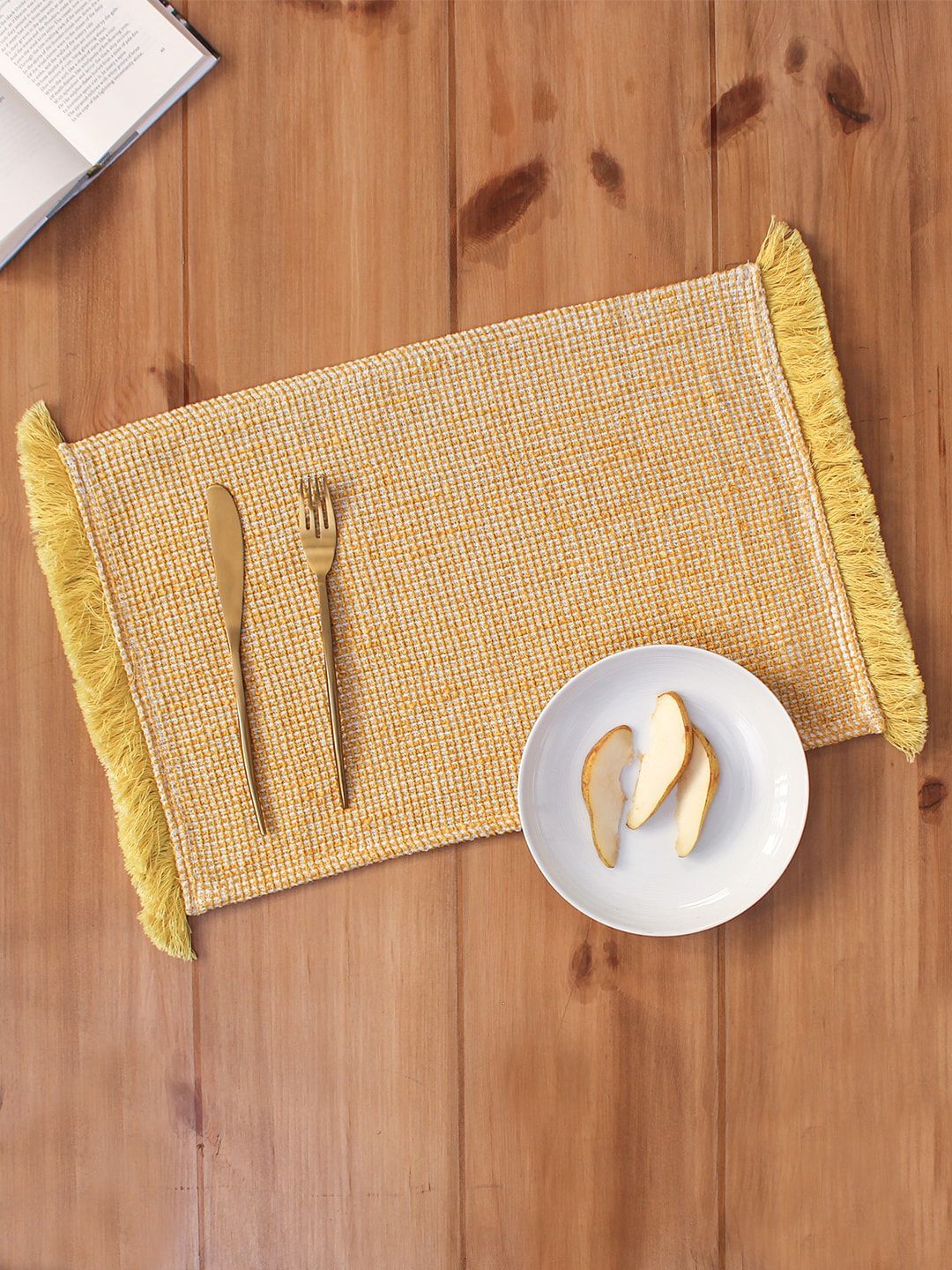 House This Yellow Woven Design Rectangular Cotton Table Placemats Price in India