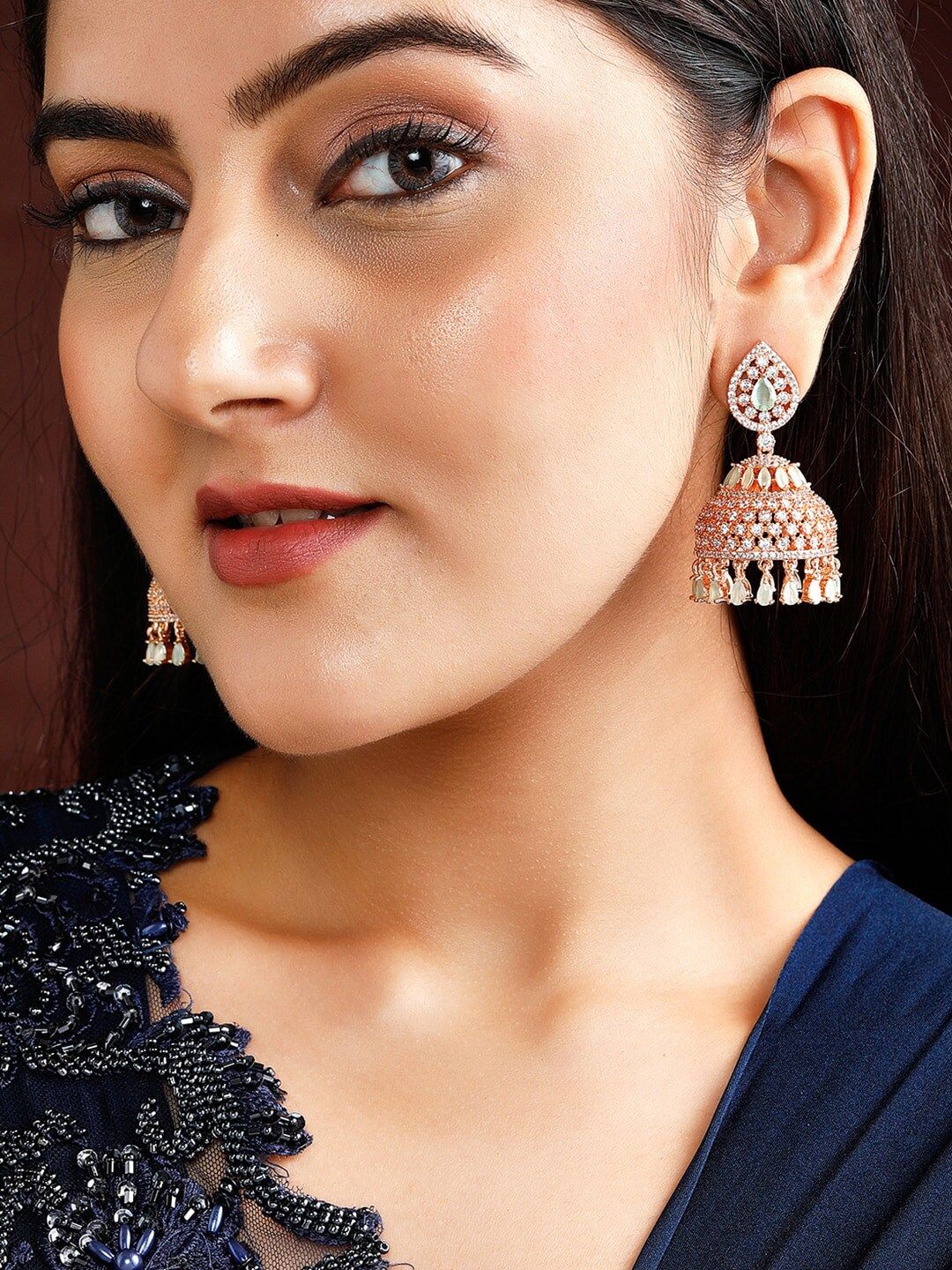 Rubans Gold-Plated Zirconia Studded Dome Shaped Jhumkas Price in India