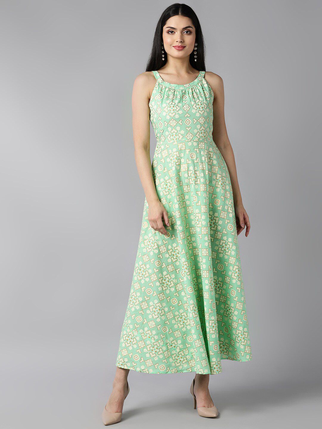 AHIKA Sea Green Floral Maxi Dress Price in India