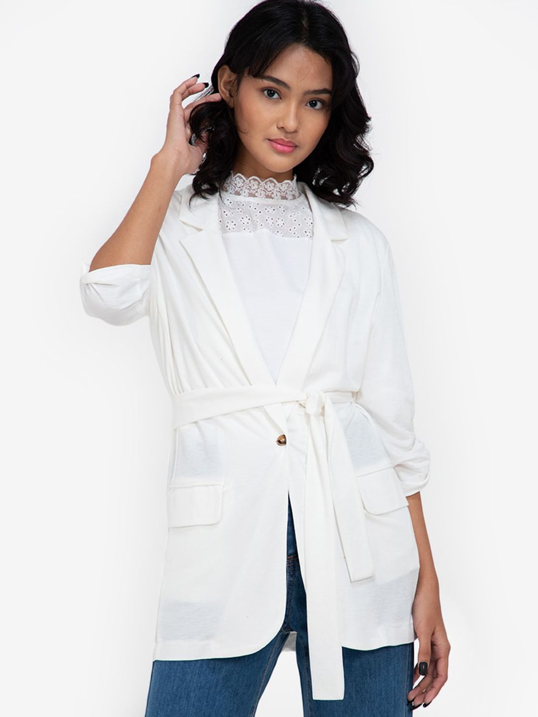 ZALORA BASICS Women White Longline Tailored Jacket Price in India