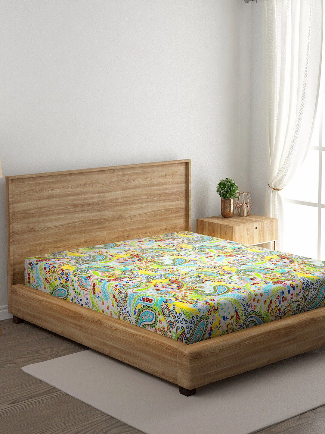 Rajasthan Decor Multicoloured Waterproof Quilted Cotton King Bed Mattress Protector Price in India