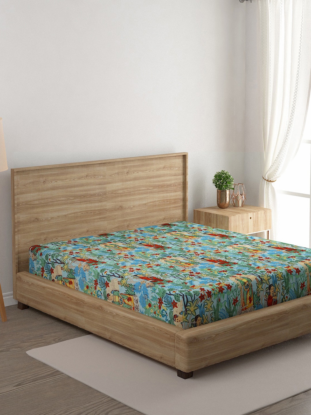 Rajasthan Decor Blue & Green Printed Cotton King Size Mattress Protector Price in India