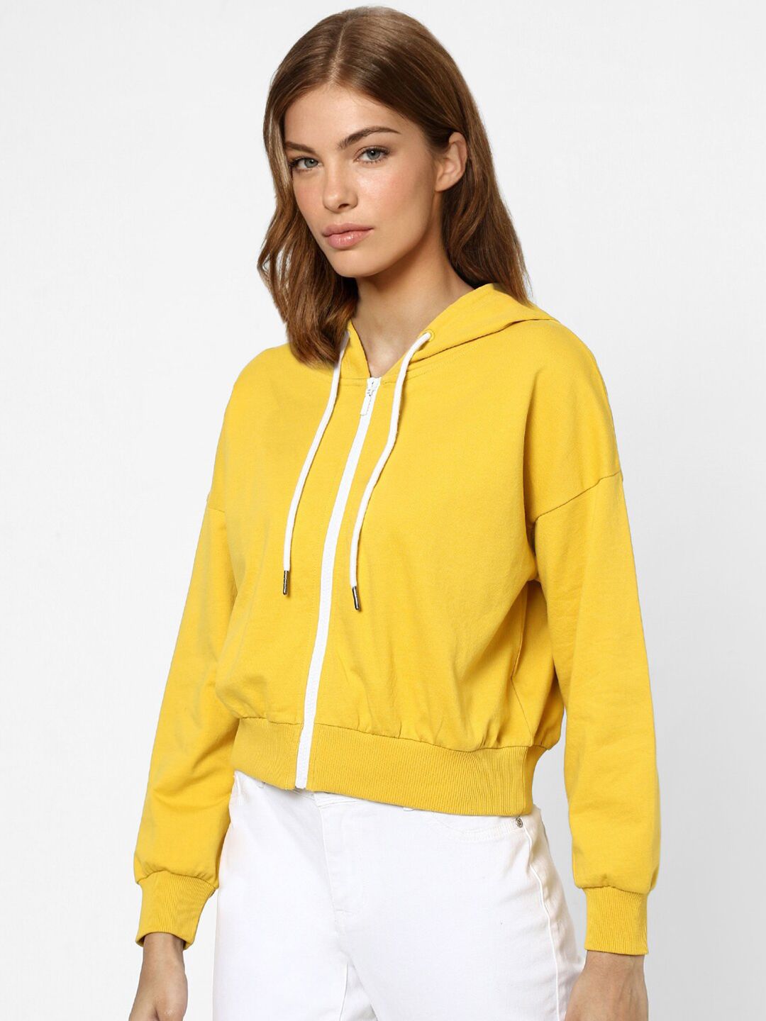 ONLY Women Yellow Hooded Sweatshirt Price in India