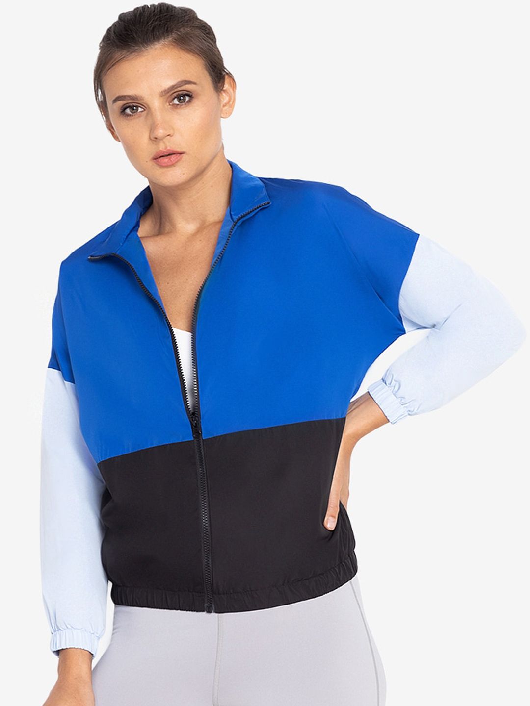 ZALORA ACTIVE Women Multicoloured Colourblocked Crop Sporty Jacket Price in India