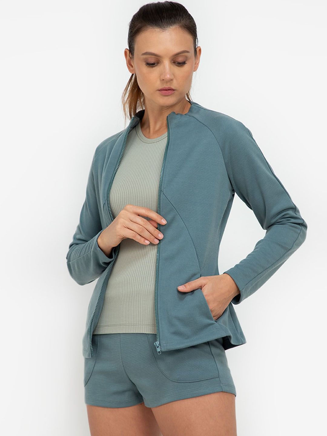 ZALORA ACTIVE Women Green Longline Sporty Jacket Price in India