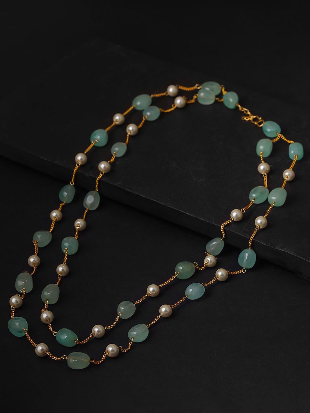 Queen Be Women Gold Plated Sea Green Minimal Chain Necklace Set Price in India
