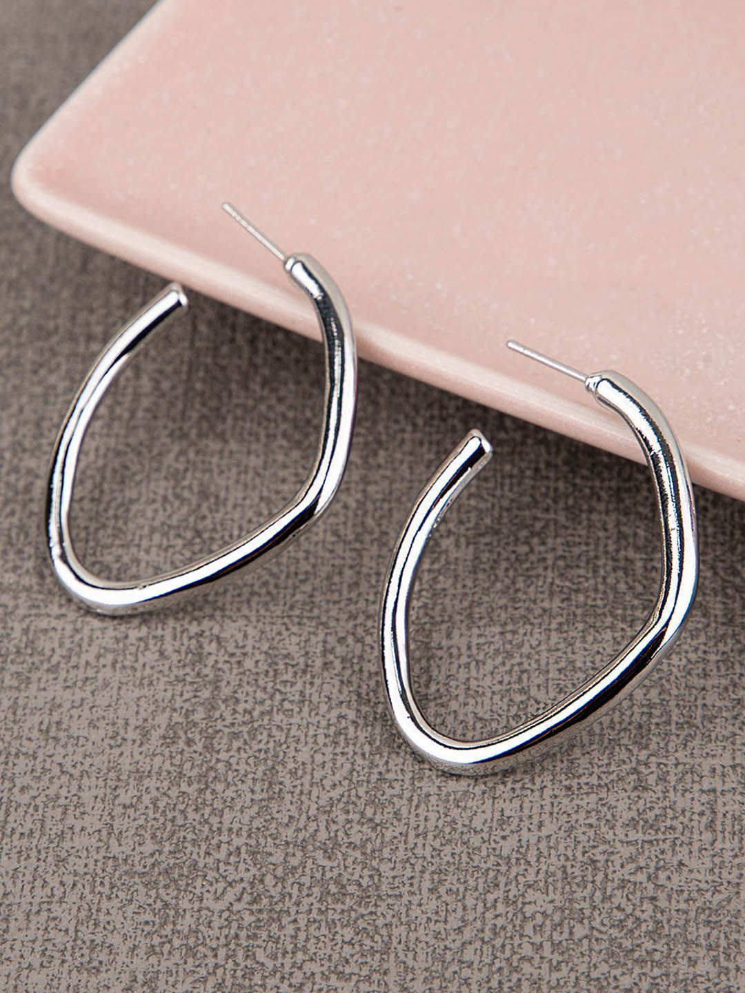 Queen Be Silver-Toned Contemporary Hoop Earrings Price in India
