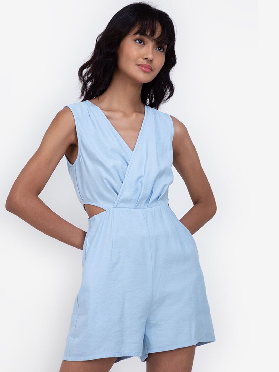 ZALORA BASICS Blue Cut Out Playsuit Price in India