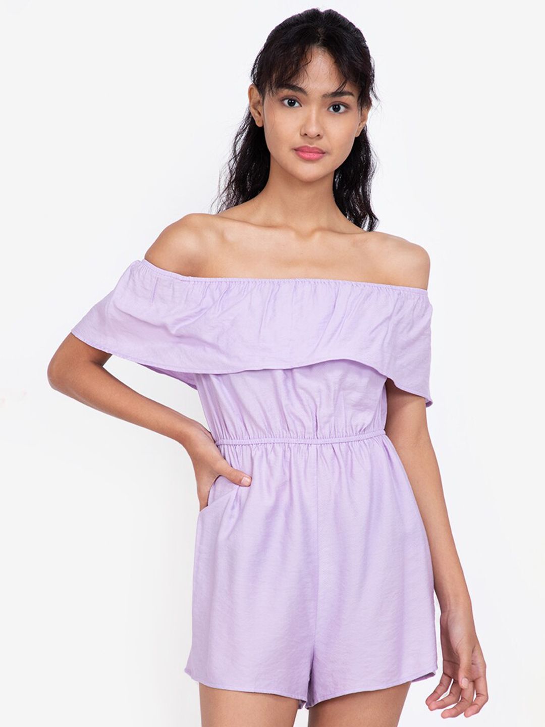 ZALORA BASICS Purple Off-Shoulder Playsuit Price in India