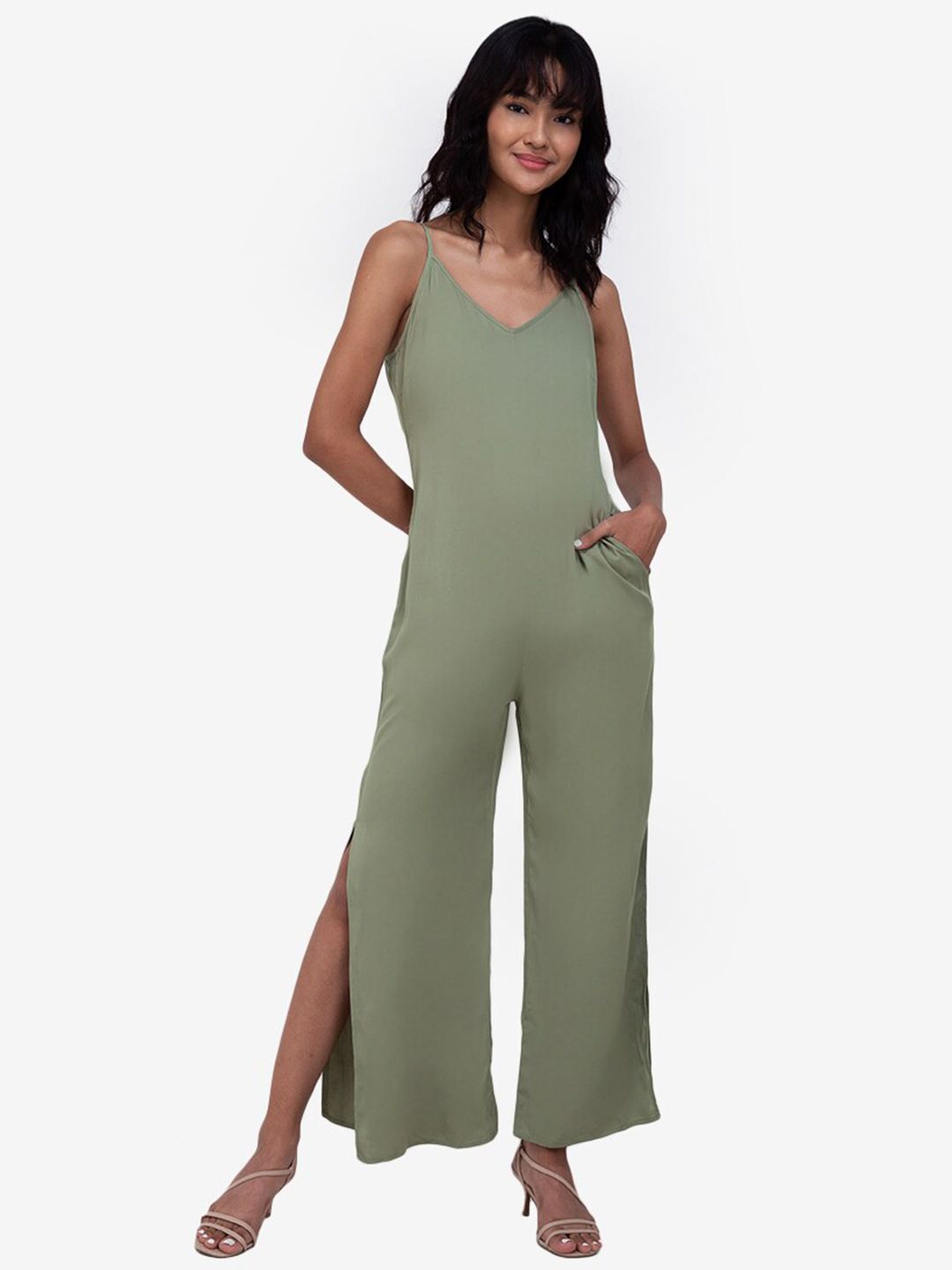 ZALORA BASICS Green Solid Jumpsuit Price in India