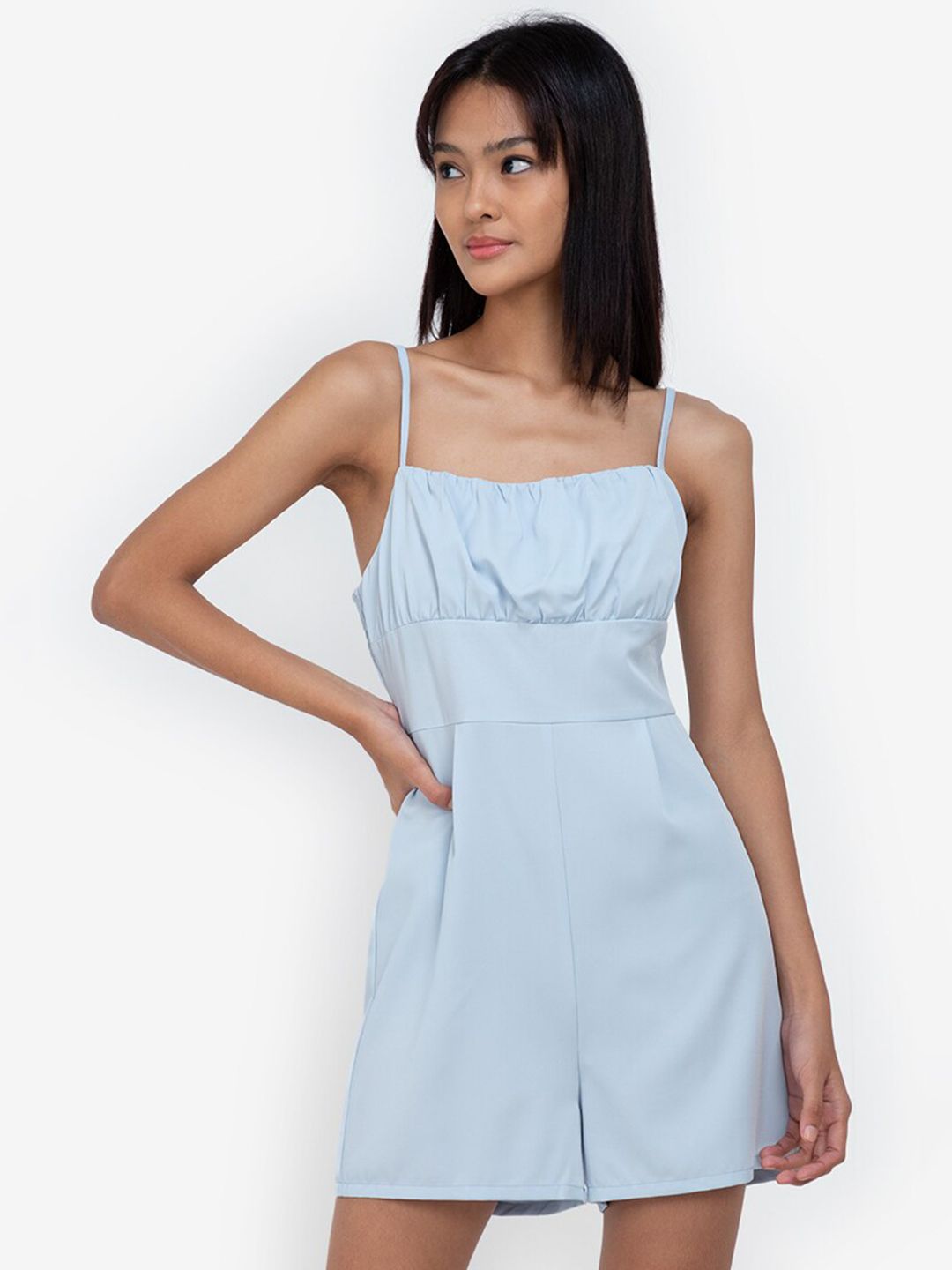 ZALORA BASICS Blue Ruched Detail Playsuit Price in India