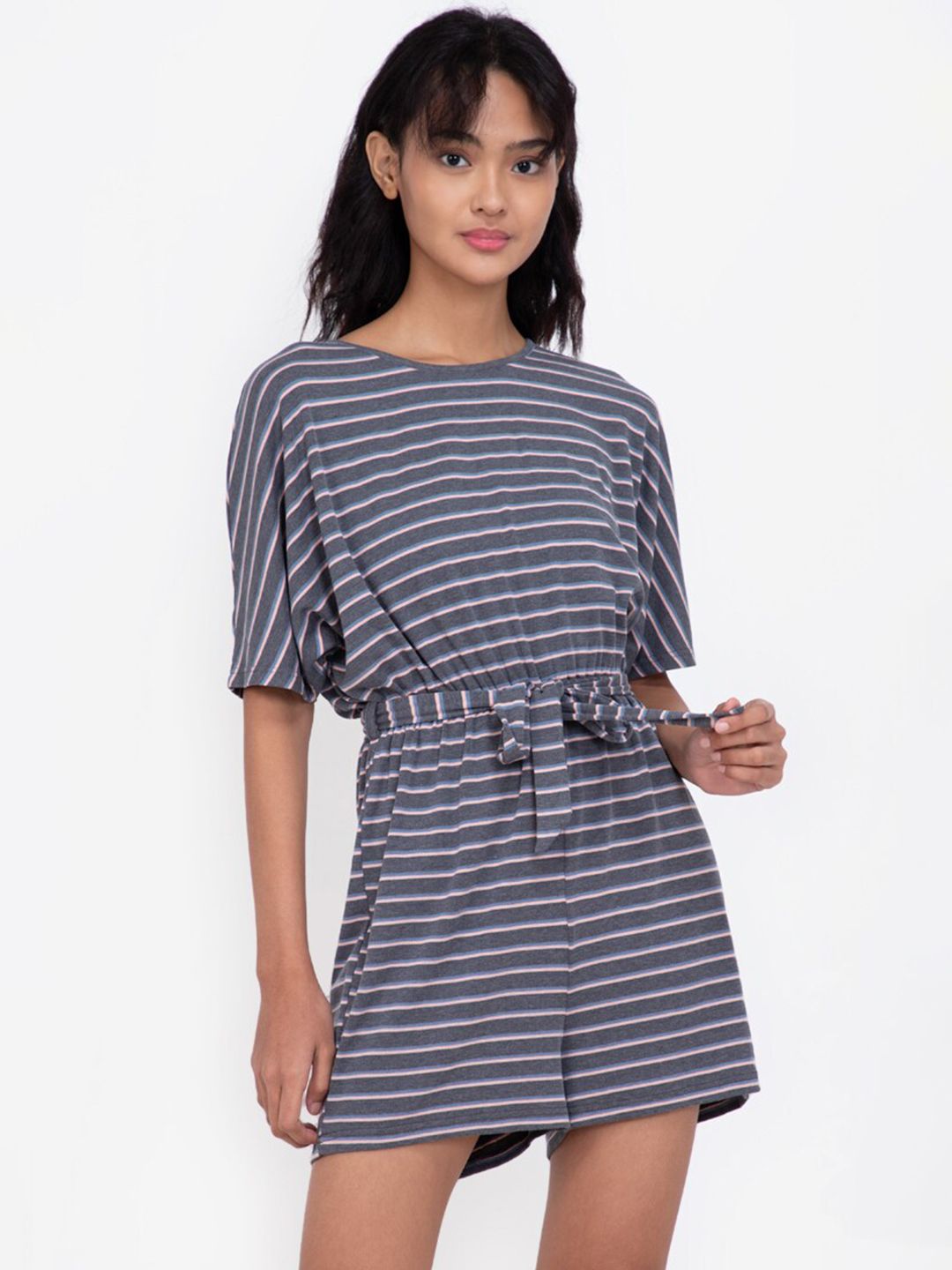 ZALORA BASICS Blue & White Striped Playsuit Price in India