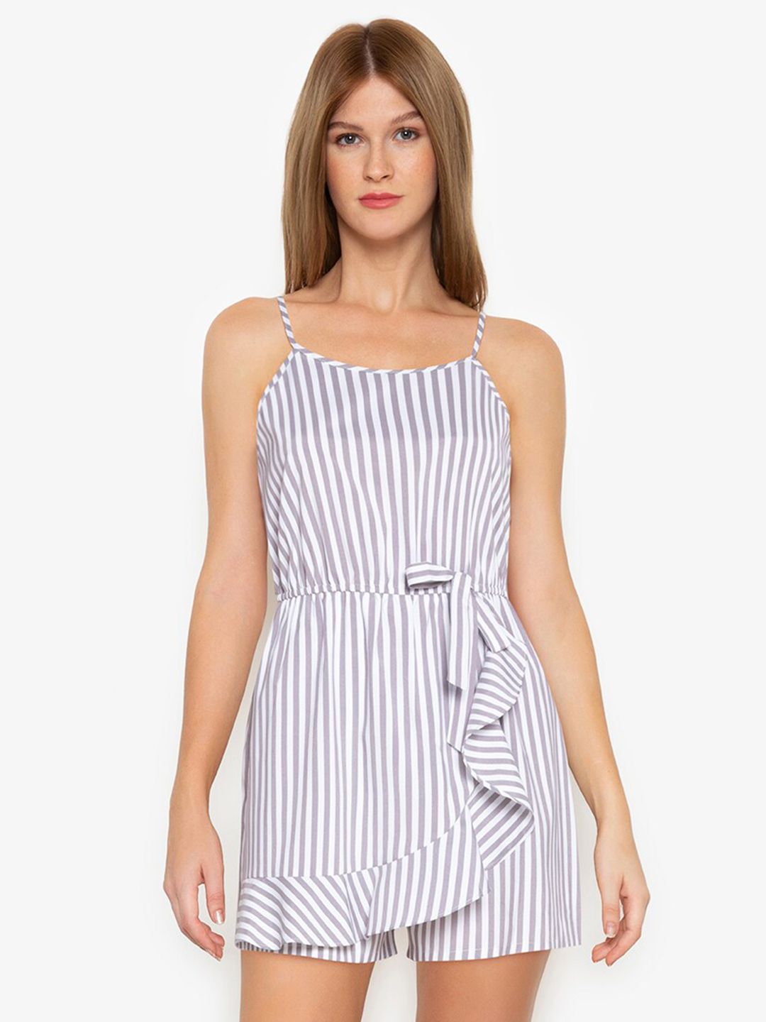 ZALORA BASICS BASICS Grey & White Striped Jumpsuit Price in India