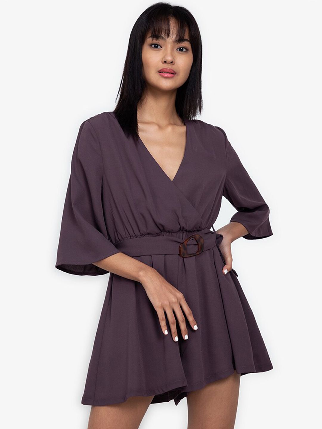 ZALORA BASICS Purple Wide Sleeves Playsuit with Belt Price in India