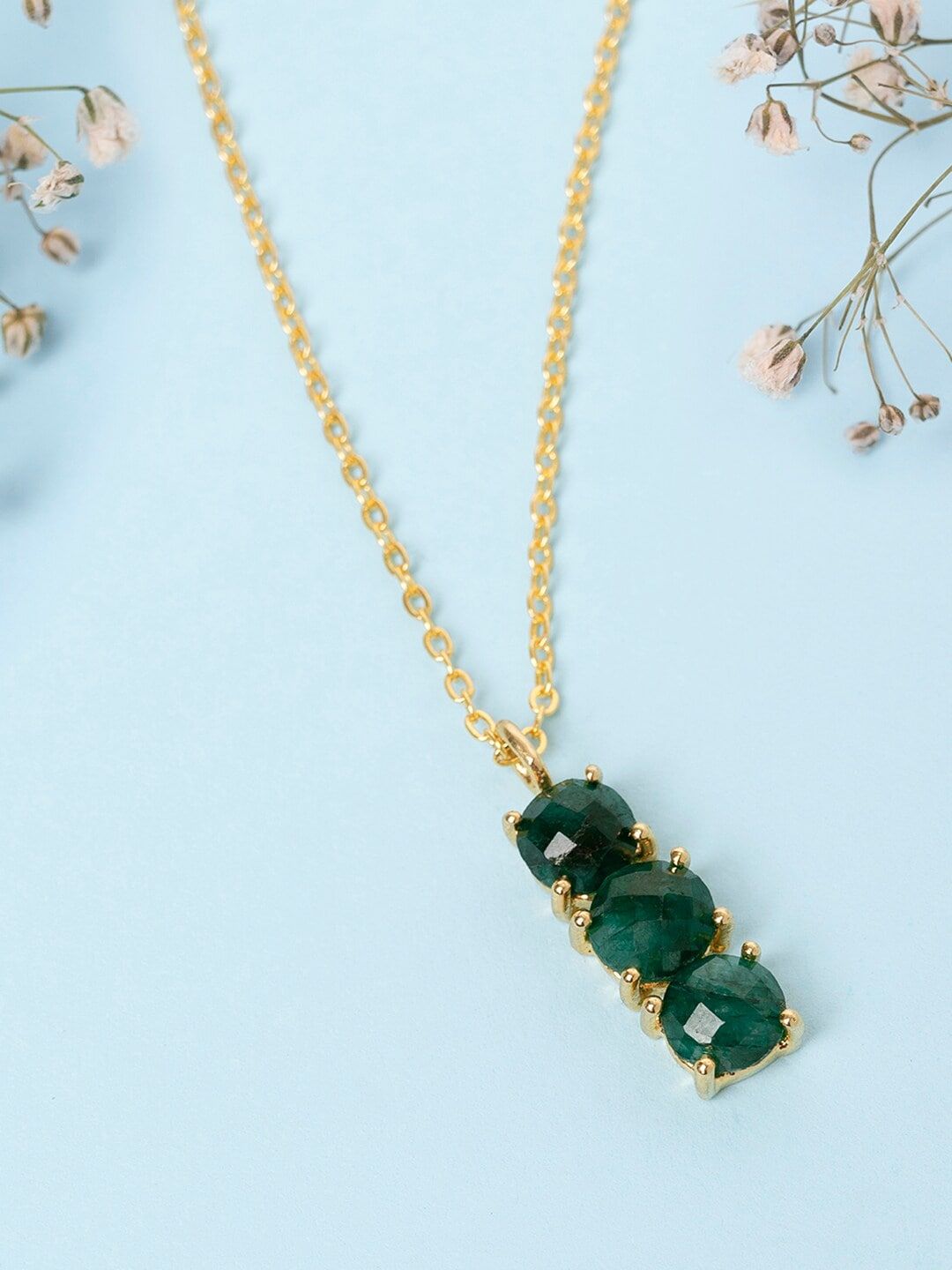 Mikoto by FableStreet Gold-Plated May Birthstone Emerald Necklace Price in India