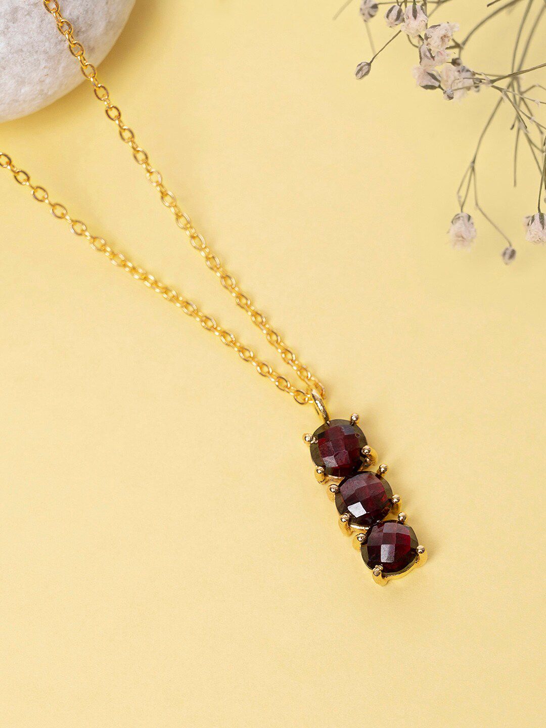 Mikoto by FableStreet Gold-Plated January Birthstone Garnet Necklace Price in India