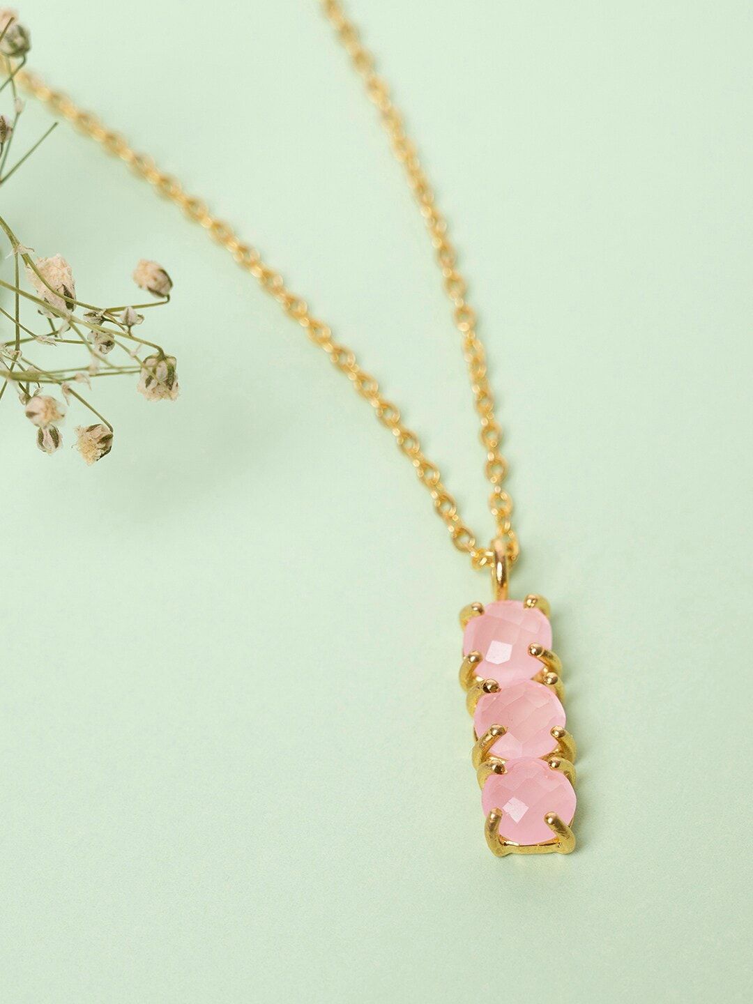 Mikoto by FableStreet Women Pink Gold-Plated October Birthstone Pink Chacedony Necklace Price in India