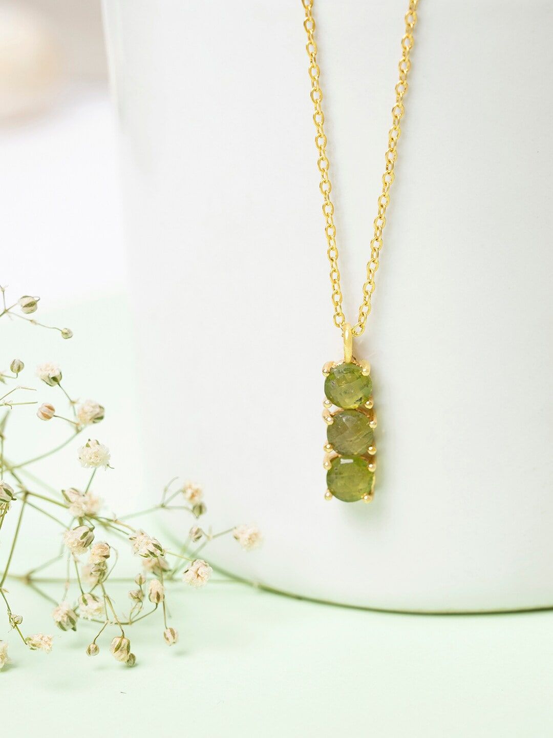 Mikoto by FableStreet Green Brass Gold-Plated August Birthstone Peridot Necklace Price in India