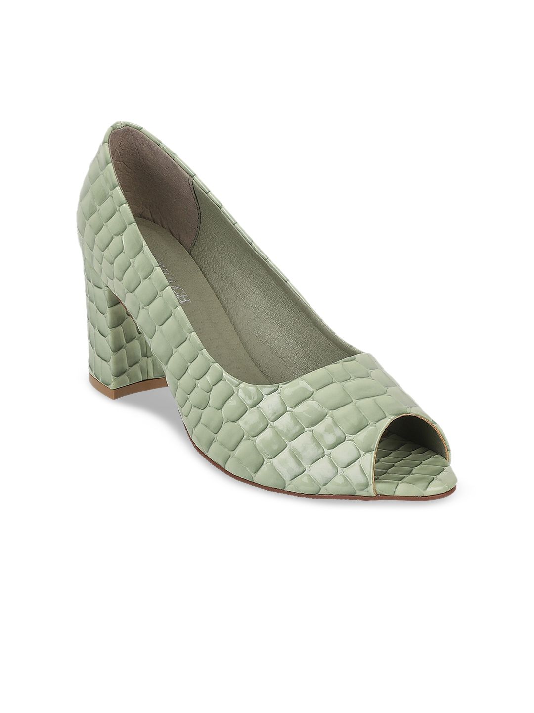 SHUZ TOUCH Green Printed Block Peep Toes Price in India