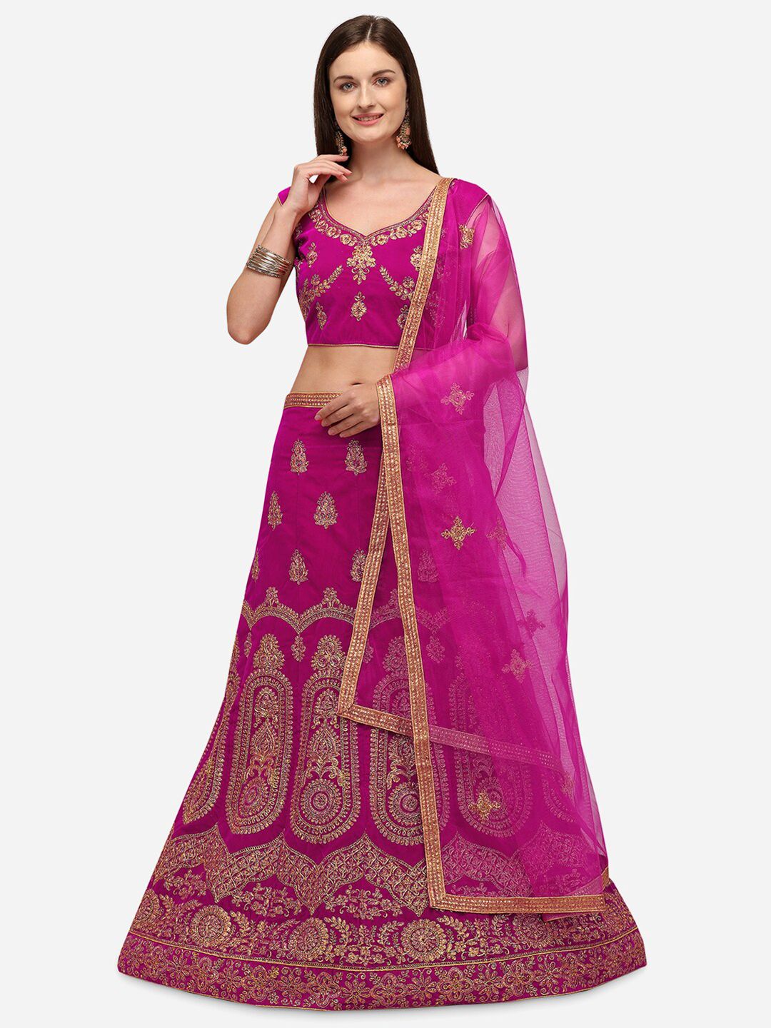 Rajesh Silk Mills Pink & Gold Semi-Stitched Lehenga & Unstitched Blouse With Dupatta Price in India