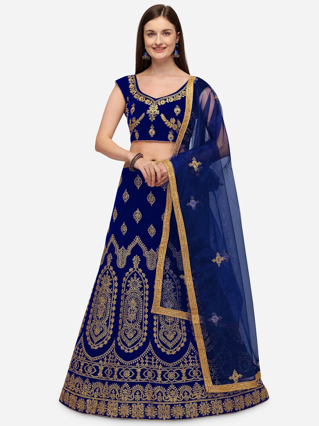 Rajesh Silk Mills Blue Embroidered Semi-Stitched Lehenga & Unstitched Blouse With Dupatta Price in India