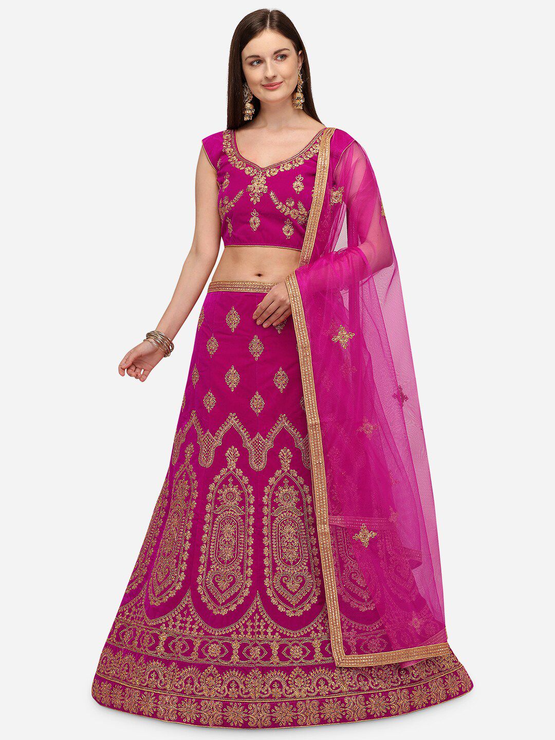 Rajesh Silk Mills Pink Embroidered Semi-Stitched Lehenga & Unstitched Blouse With Dupatta Price in India