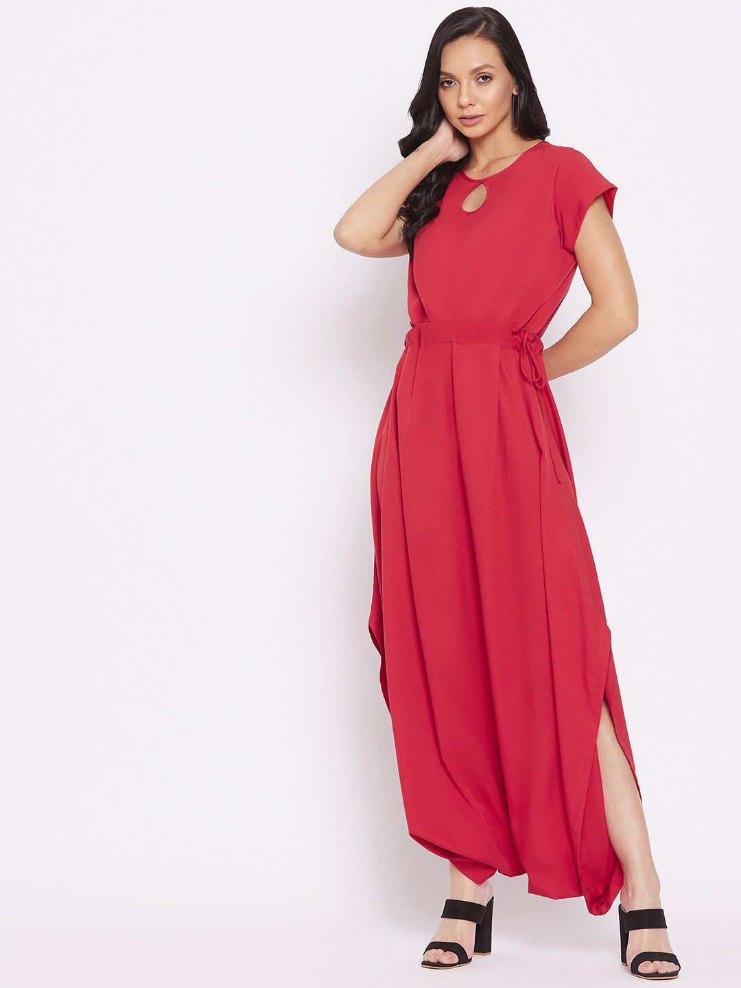 Uptownie Lite Red Key Hole Neck Basic Jumpsuit Price in India
