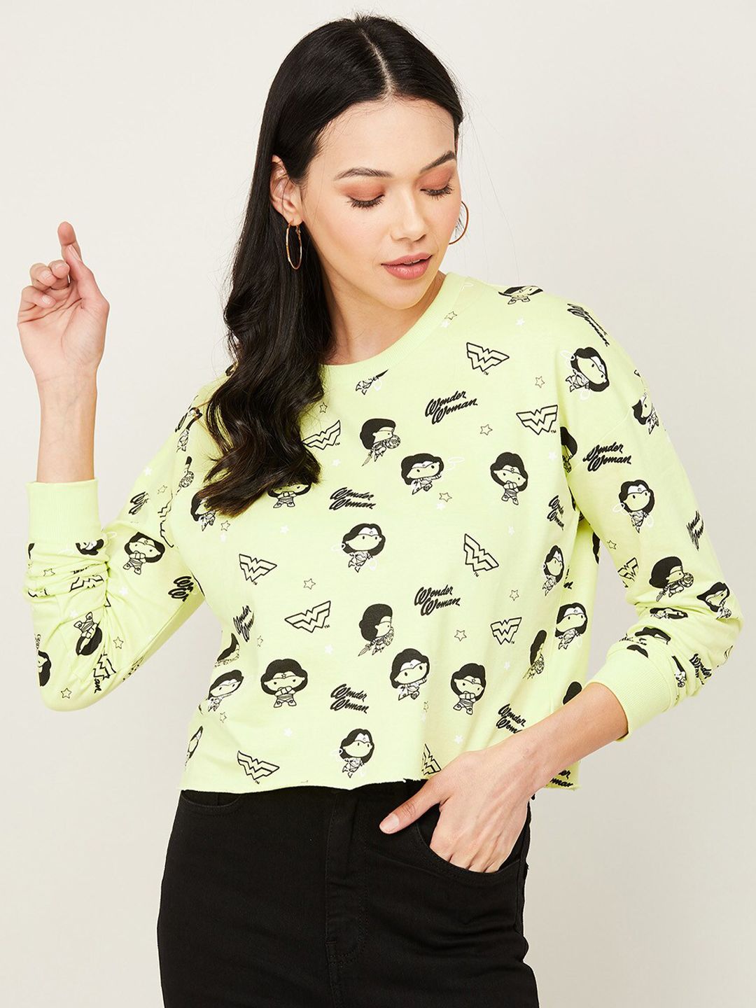 Ginger by Lifestyle Women Green Printed Sweatshirt Price in India