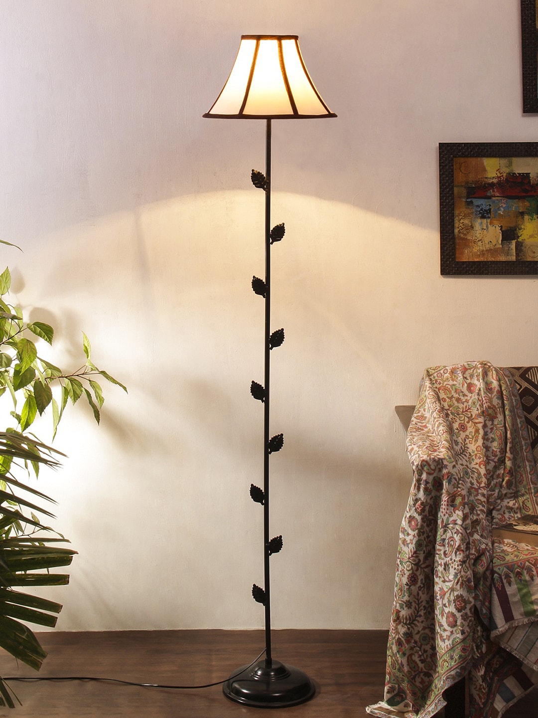 Devansh Off-White & Brown Traditional Floor Lamp with Shade Price in India