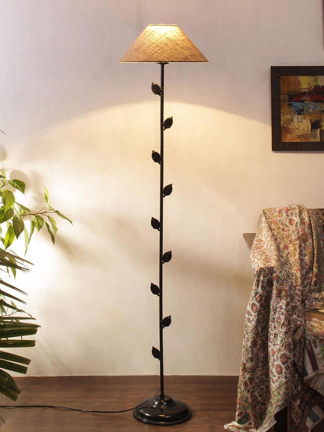 Devansh Beige Solid Traditional Floor Lamp with Shade Price in India