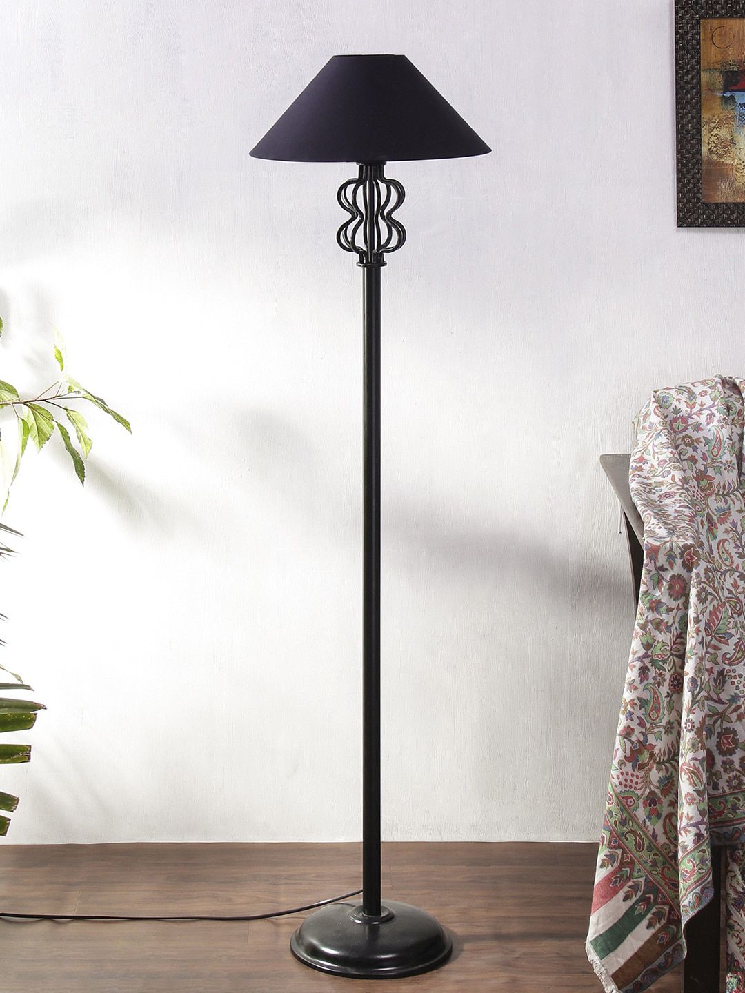 Devansh Black Solid Traditional Floor Lamp with Shade Price in India