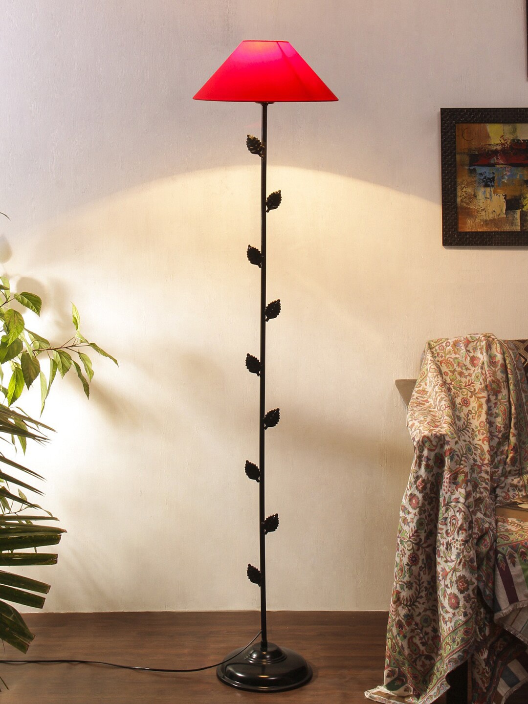 Devansh Red Solid Traditional Floor Lamp with Shade Price in India