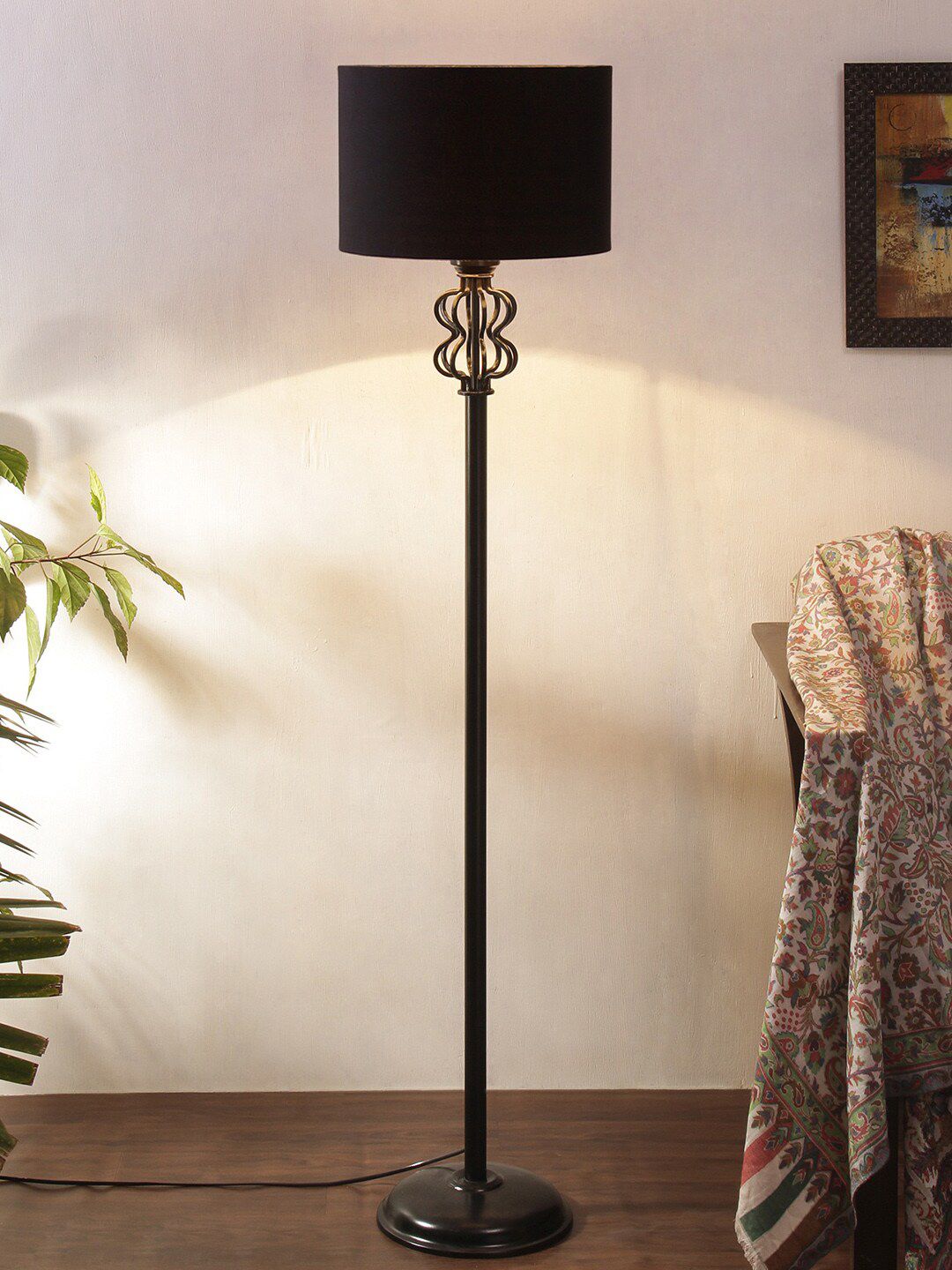 Devansh Black Iron Floor Lamp with Cotton Shade Price in India
