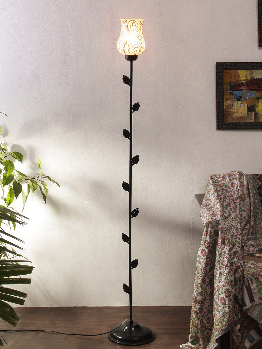Devansh Gold-Toned & Black Plain Patti Wrought Iron Floor Lamp Price in India