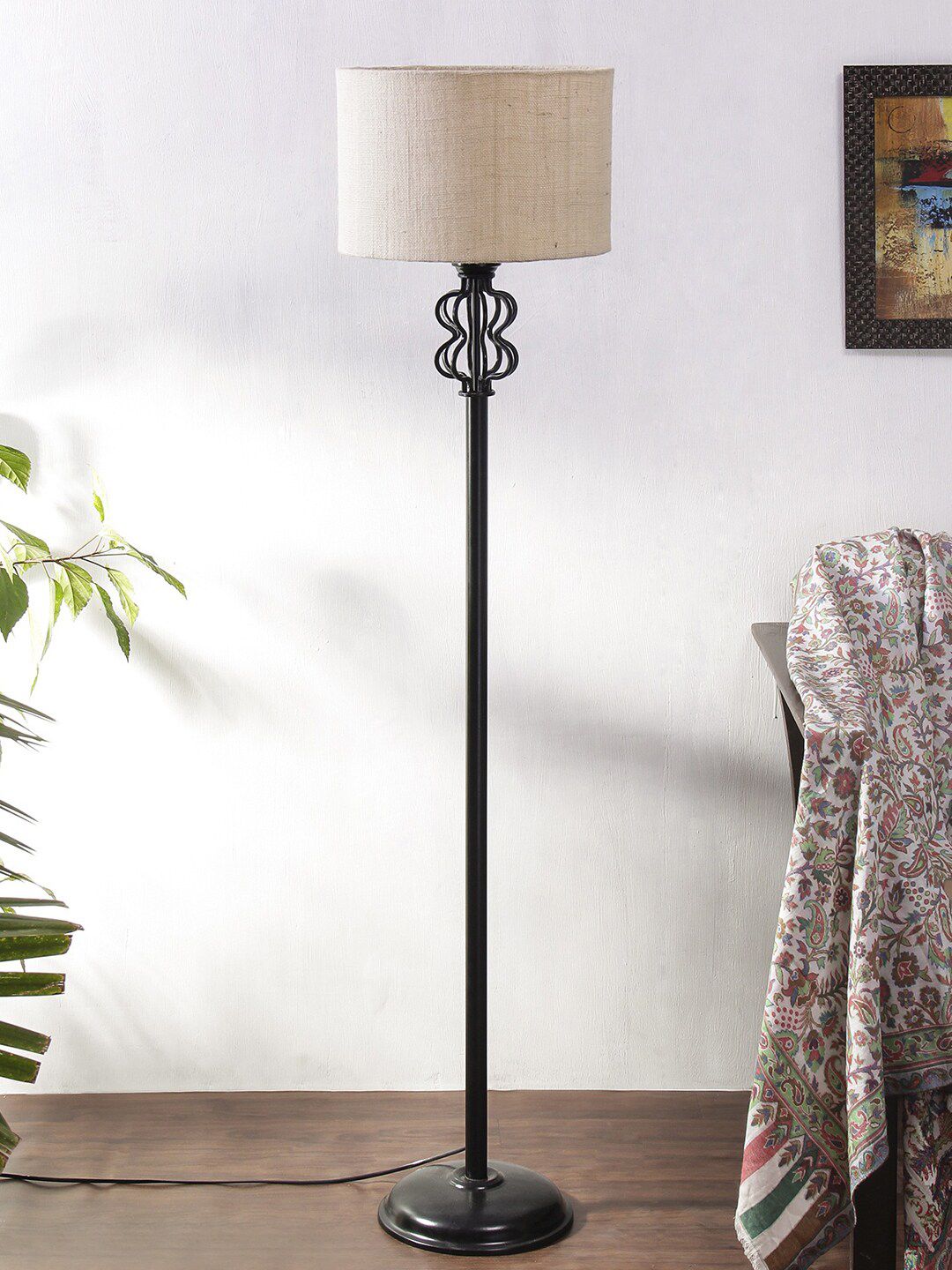 Devansh White Iron Floor Lamp with Jute Shade Price in India