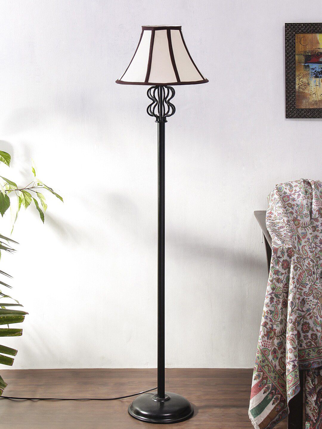 Devansh White & Brown Colourblocked Iron Floor Lamp With Shade Price in India