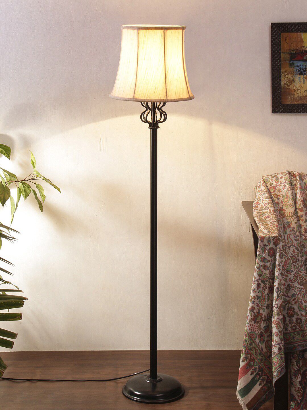 Devansh Off-White & Black Floor Lamp With Shade Price in India