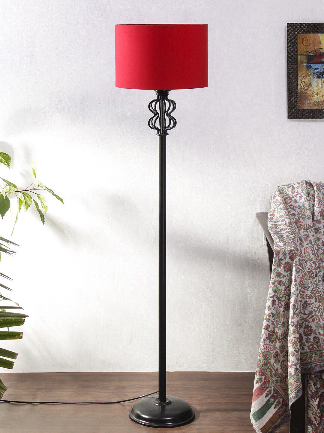 Devansh Red & Black Iron Floor Lamp With Shade Price in India