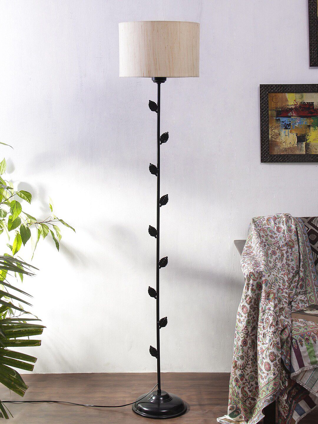 Devansh Off White Traditional Floor Lamp With Leaf Details Price in India