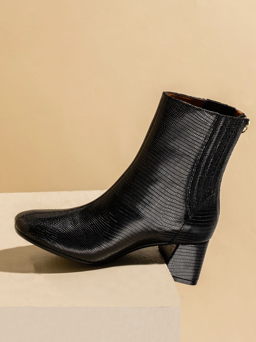 Saint G Black Suede Leather Back Zipper Block Heel Boots Price in India