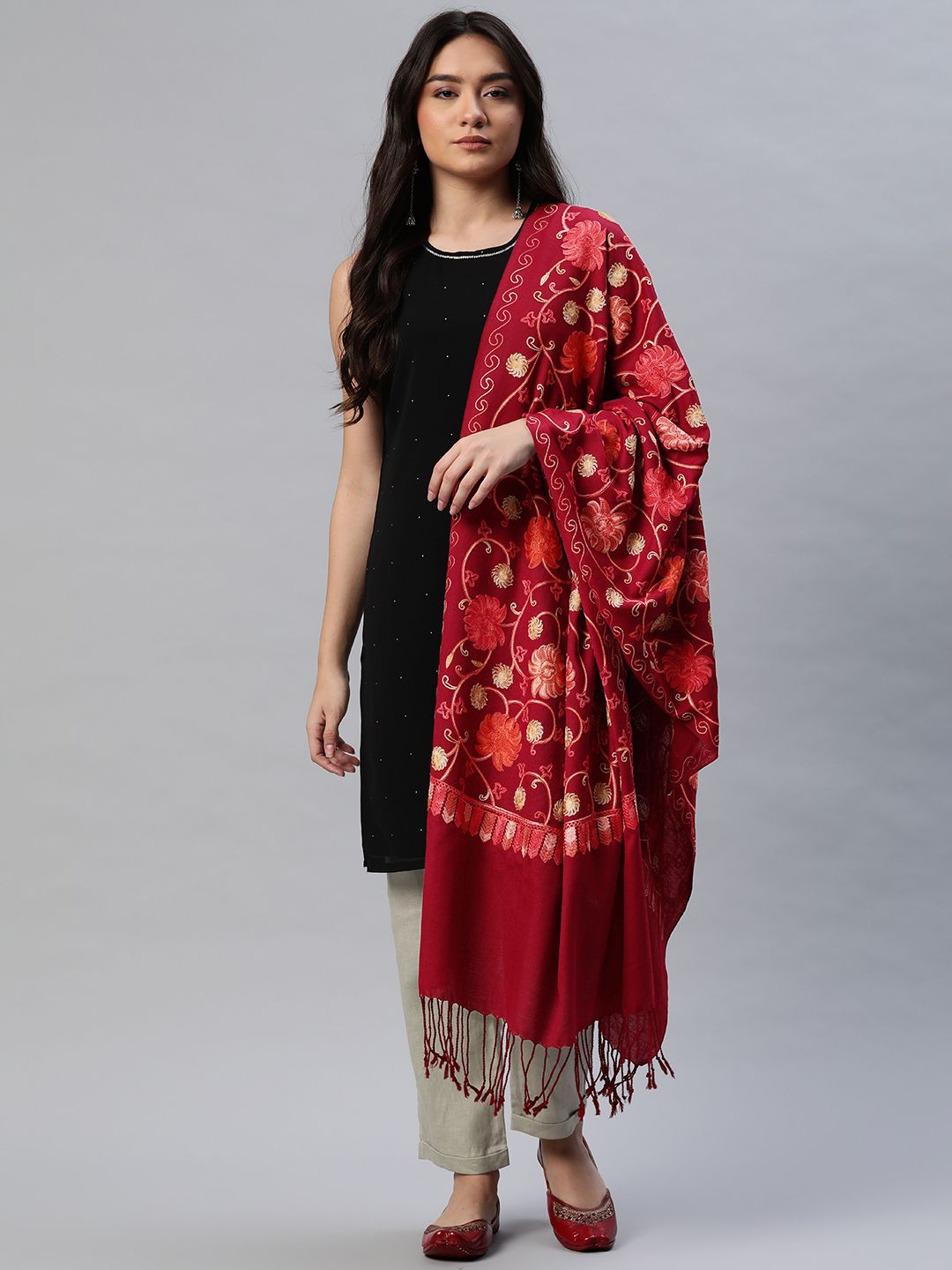 WEAVERS VILLA Women Maroon Printed Stole Price in India