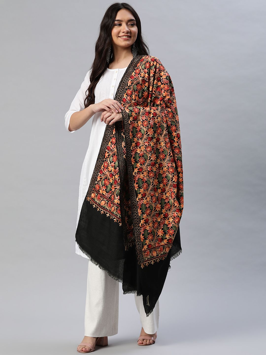 WEAVERS VILLA Women Black Printed Shawl Price in India