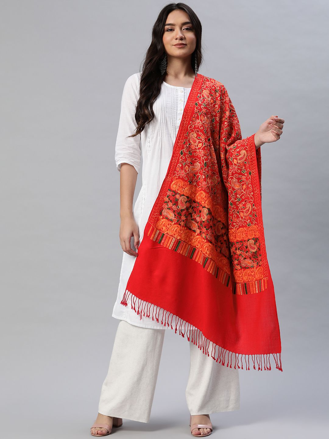 WEAVERS VILLA Women Red Printed Shawl Price in India