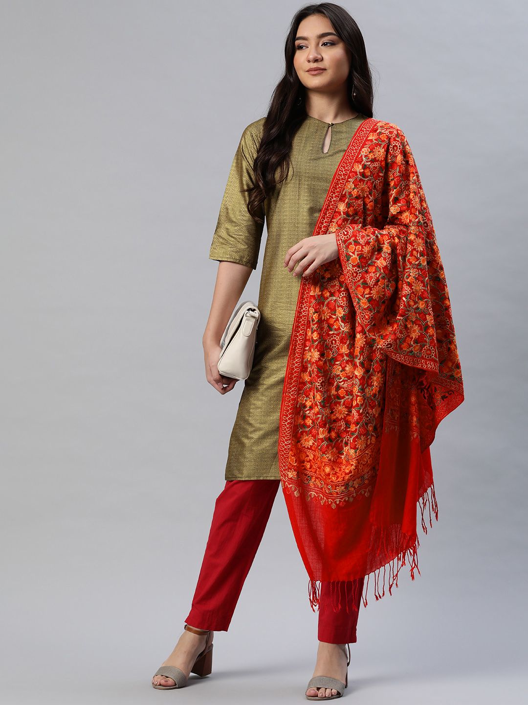 WEAVERS VILLA Women Red Printed Shawl Price in India