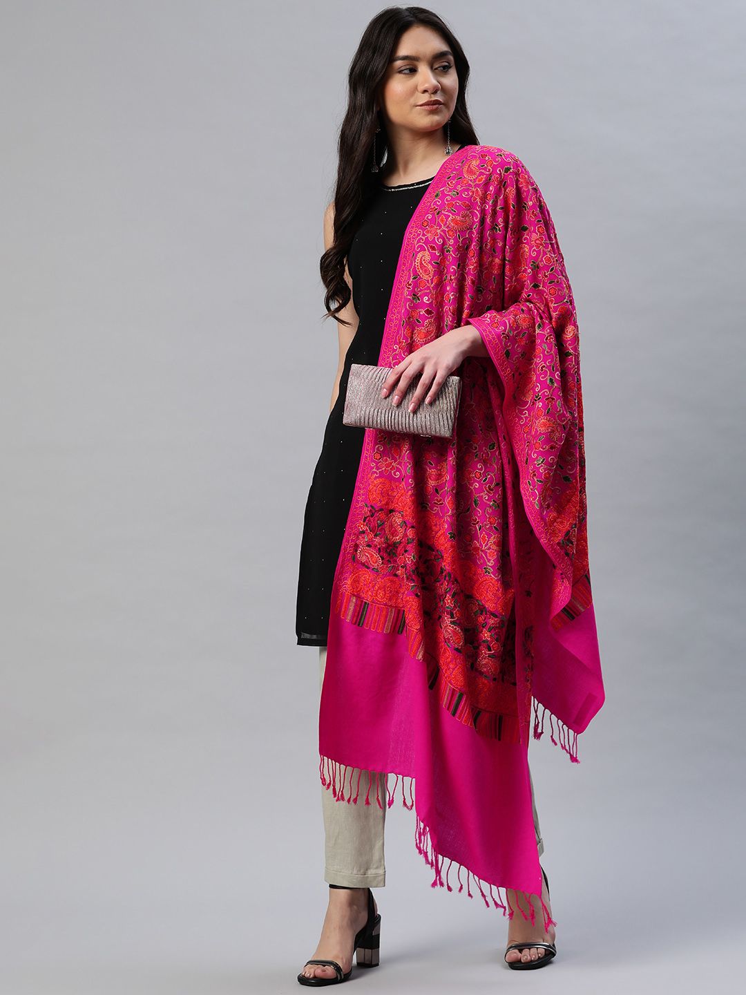 WEAVERS VILLA Women Pink Printed Shawl Price in India