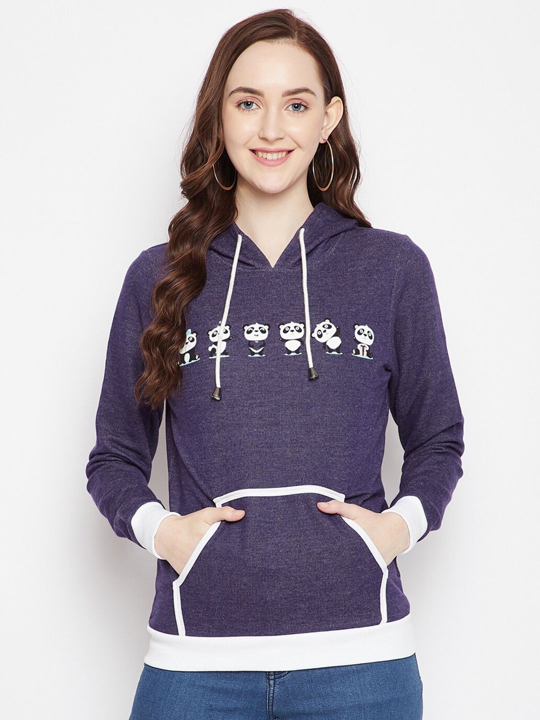 HARBORNBAY Women Blue Printed Hooded Sweatshirt Price in India