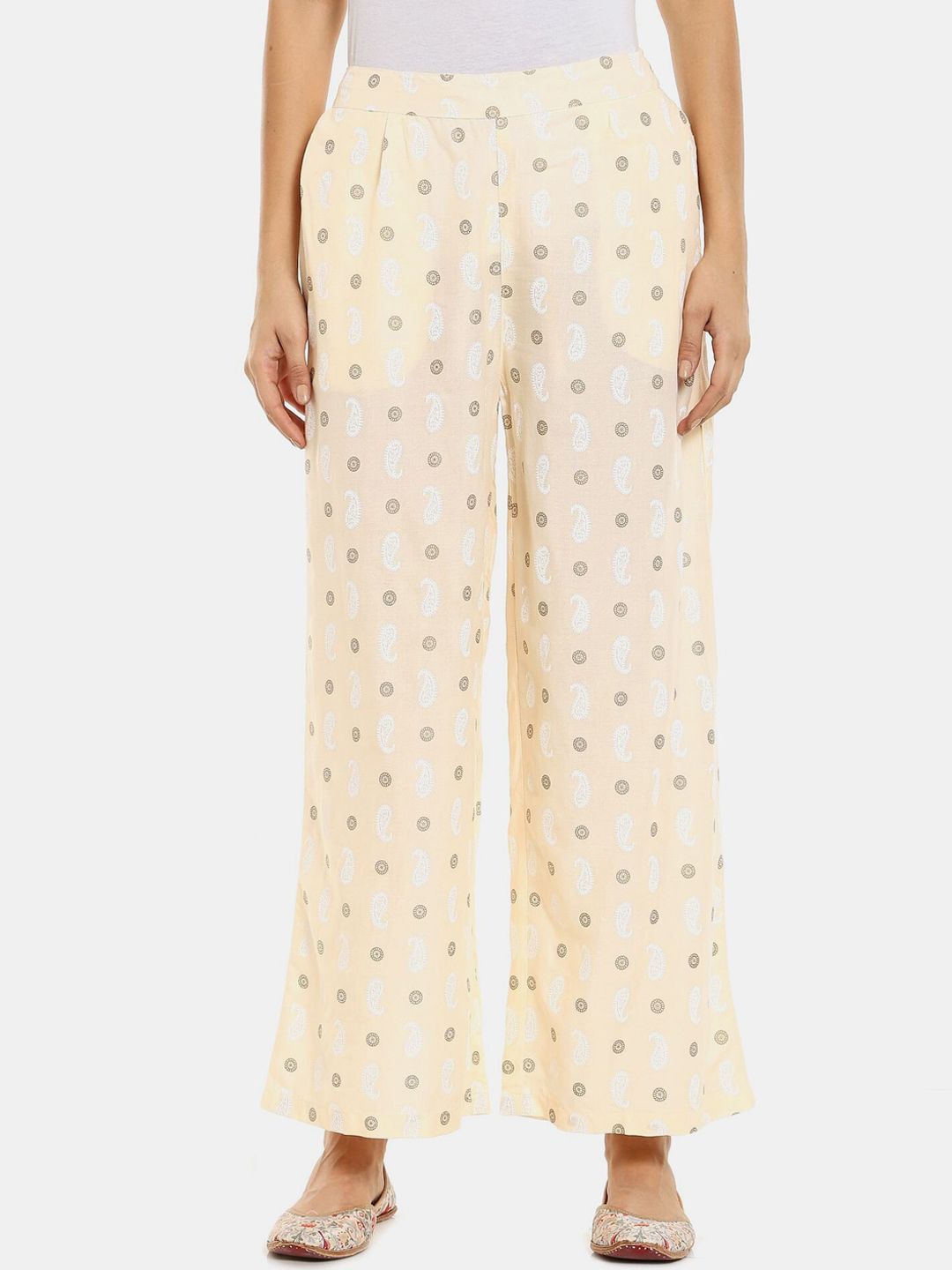 Anahi Women White Printed Trousers Price in India