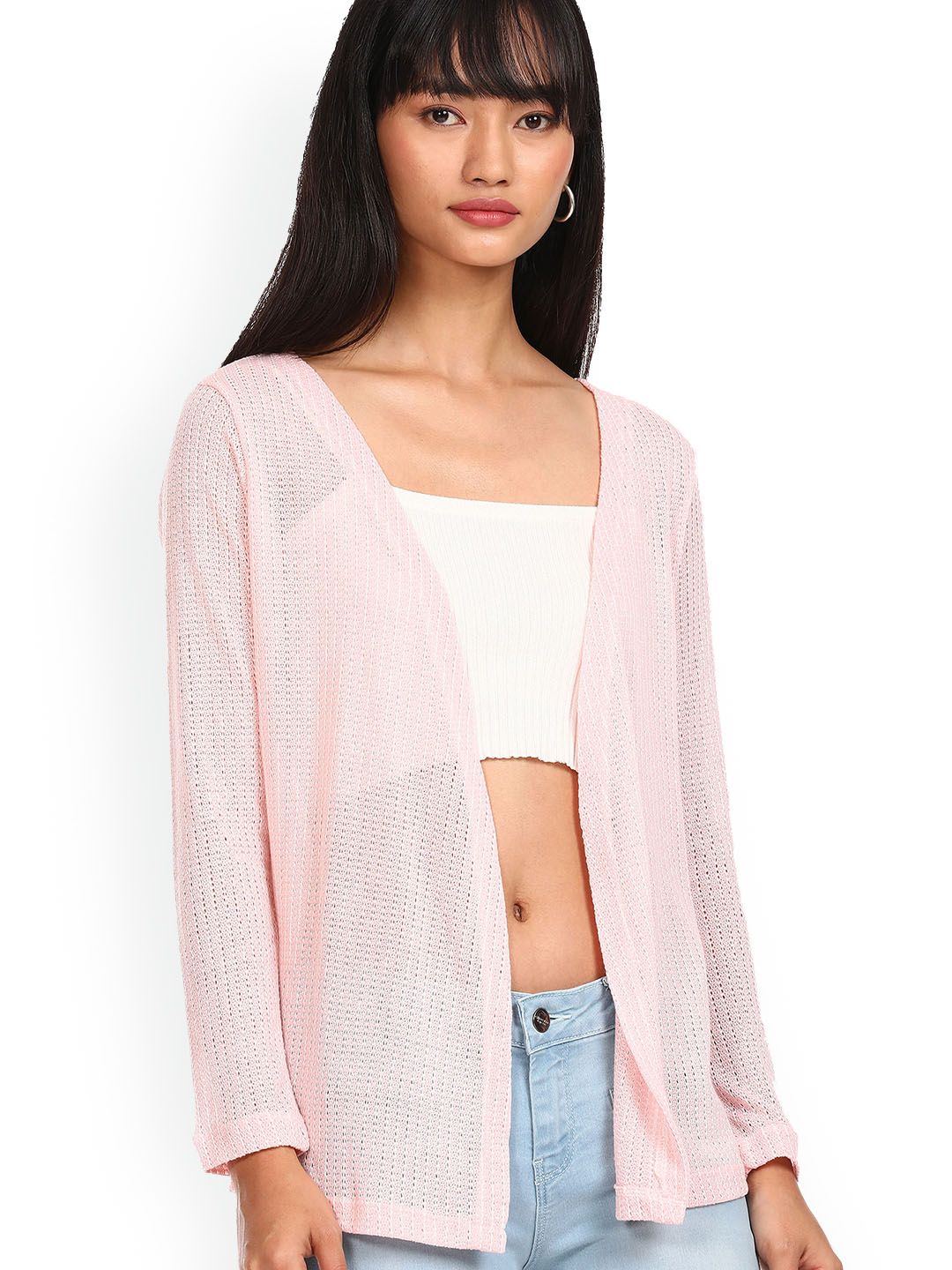 Sugr Women Pink Open Front Longline Shrug Price in India